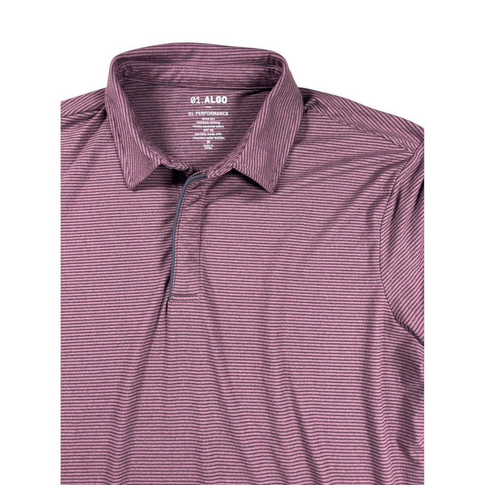 01.ALGO Performance Polo Shirt Mens Medium Burgundy Black Stripe Quarter Zip UPF